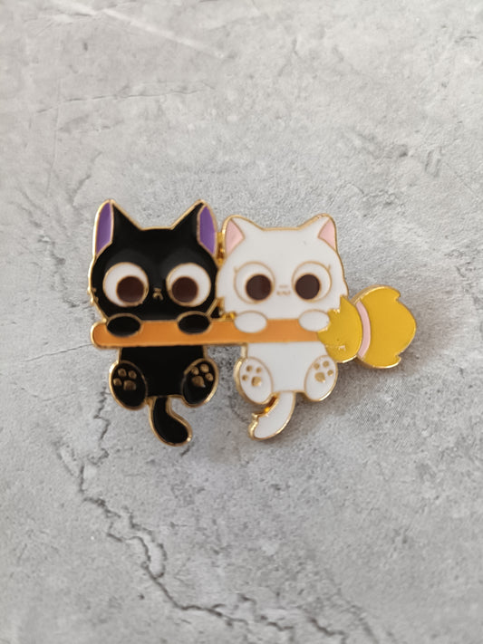 Cats on a Broom Pin