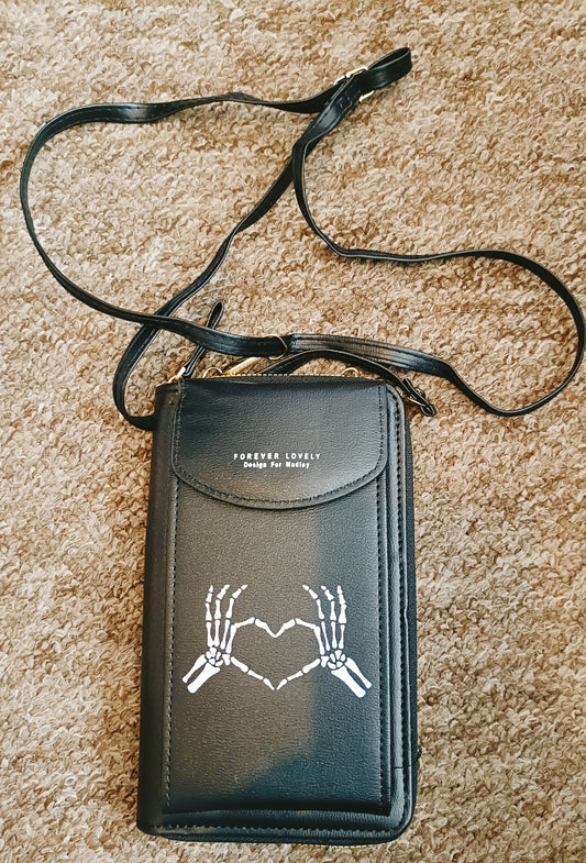 Heart Skull Over Sholder Purse and Phone Holder